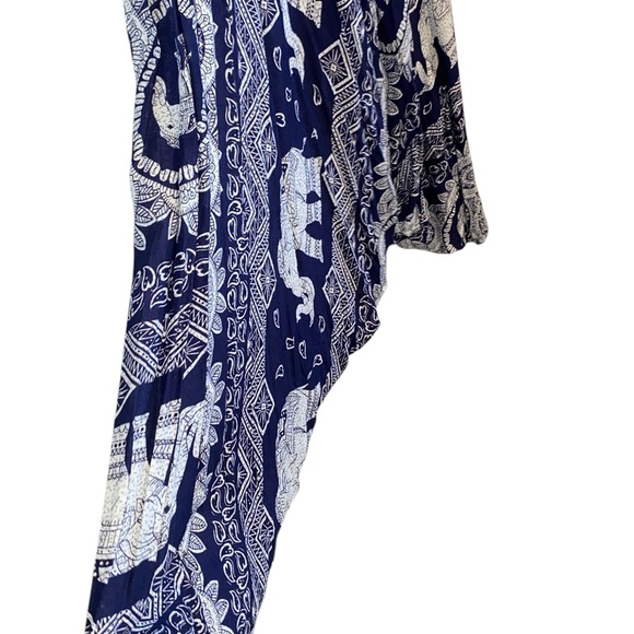 Bohemian Harem Yoga Drop Crotch Cotton  Blue Elephant print romper / jumpsuit - Picture 6 of 12